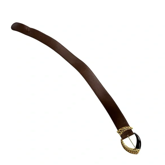 Carlisle Womens Size Medium Brown Leather Gold Black Horn Buckle Waist Belt 1665 - Picture 6 of 13